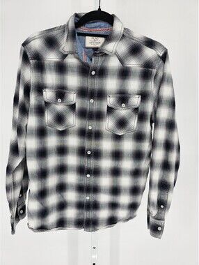 Flag & Anthem Mens Sz M Long Sleeve Snap Front Shirt Black White Plaid